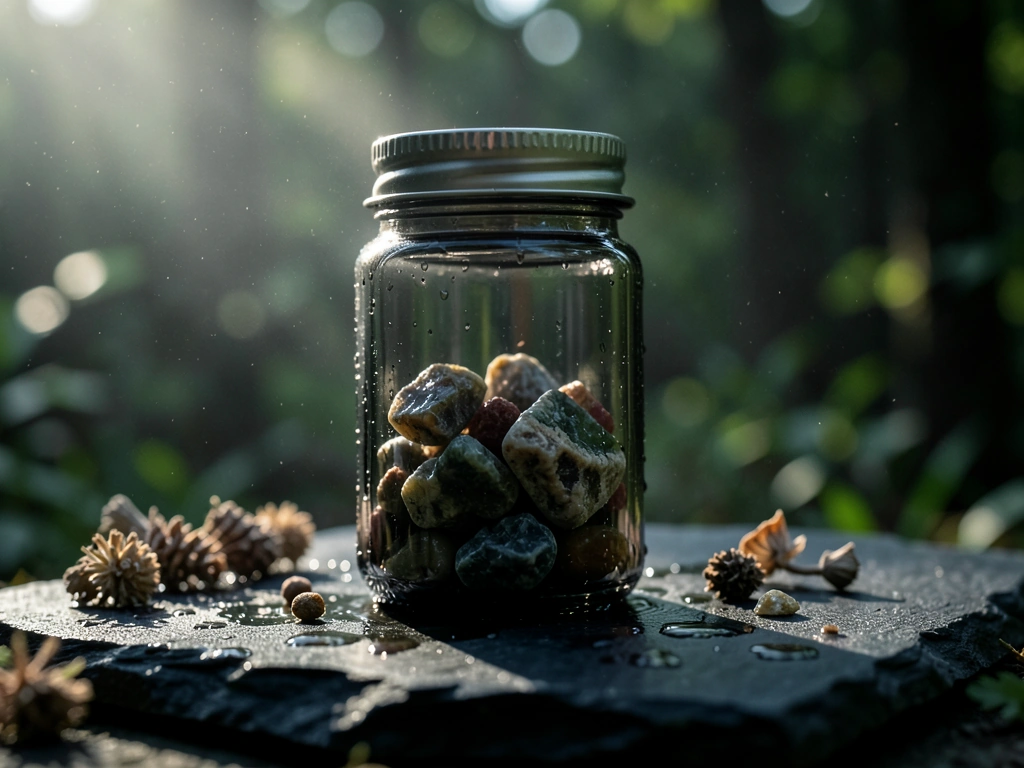 Natural botanical minerals in dark glass